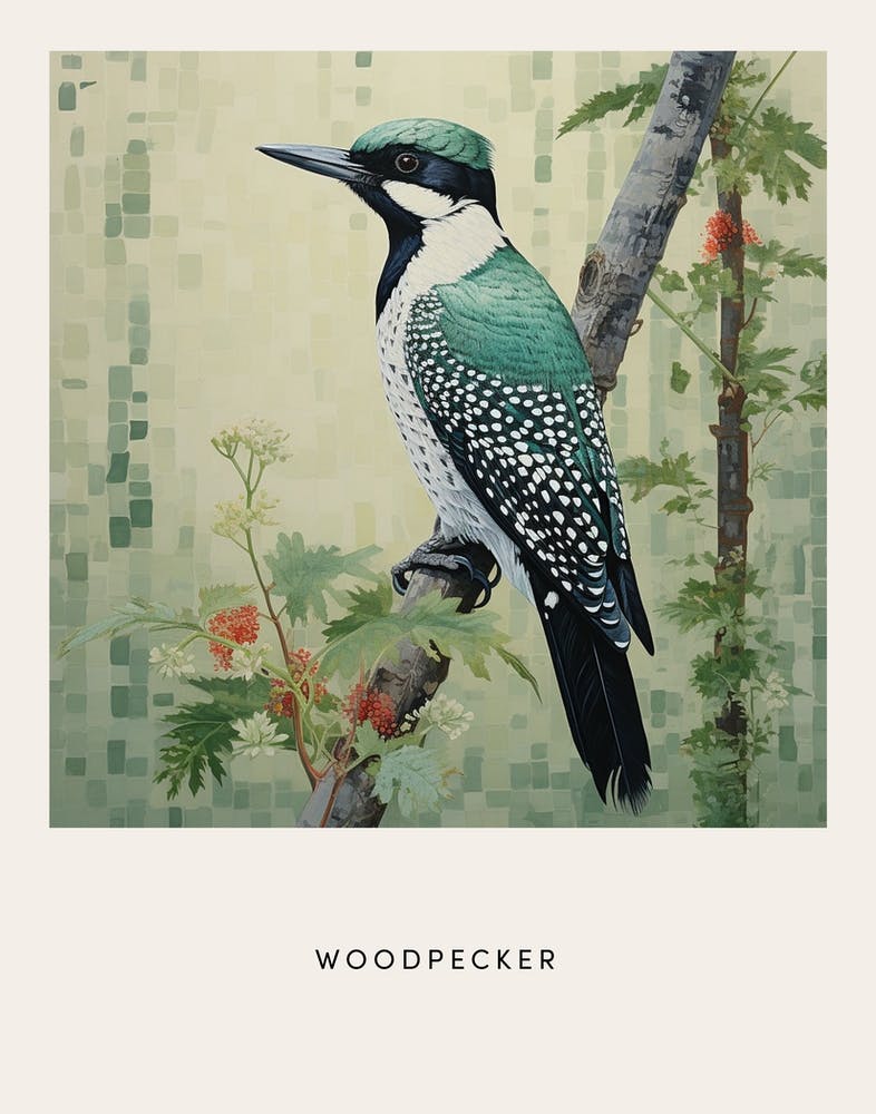 Ohara Koson Inspired Bird Painting Woodpecker 2 Poster