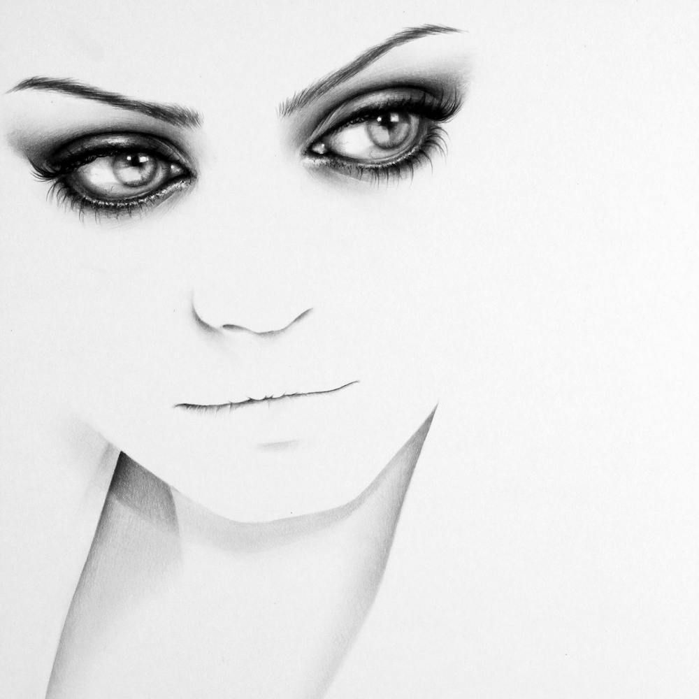 Mila Kunis Pencil Drawing Portrait Minimal Black and White