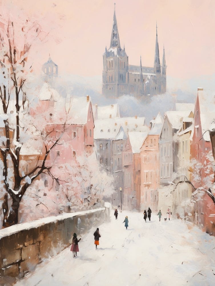 Dreamy Winter Painting Frankfurt Germany 1