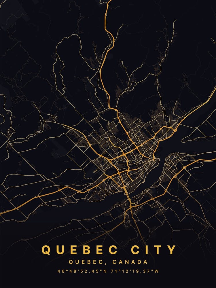 Quebec City Quebec Canada Black And Gold Map