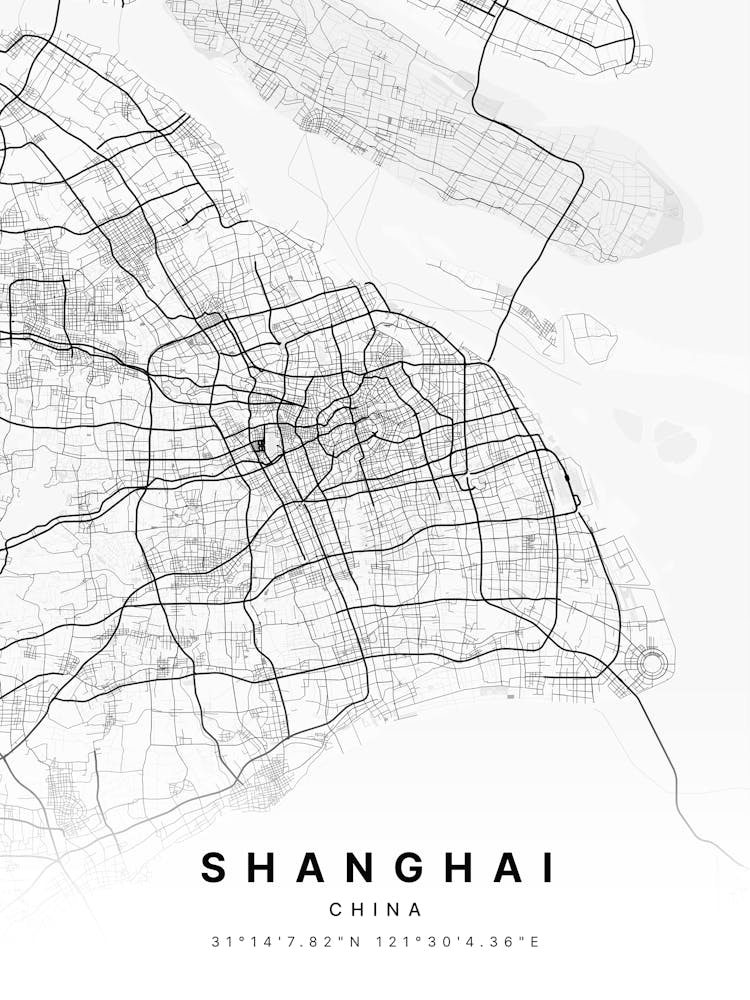Shanghai China White Map