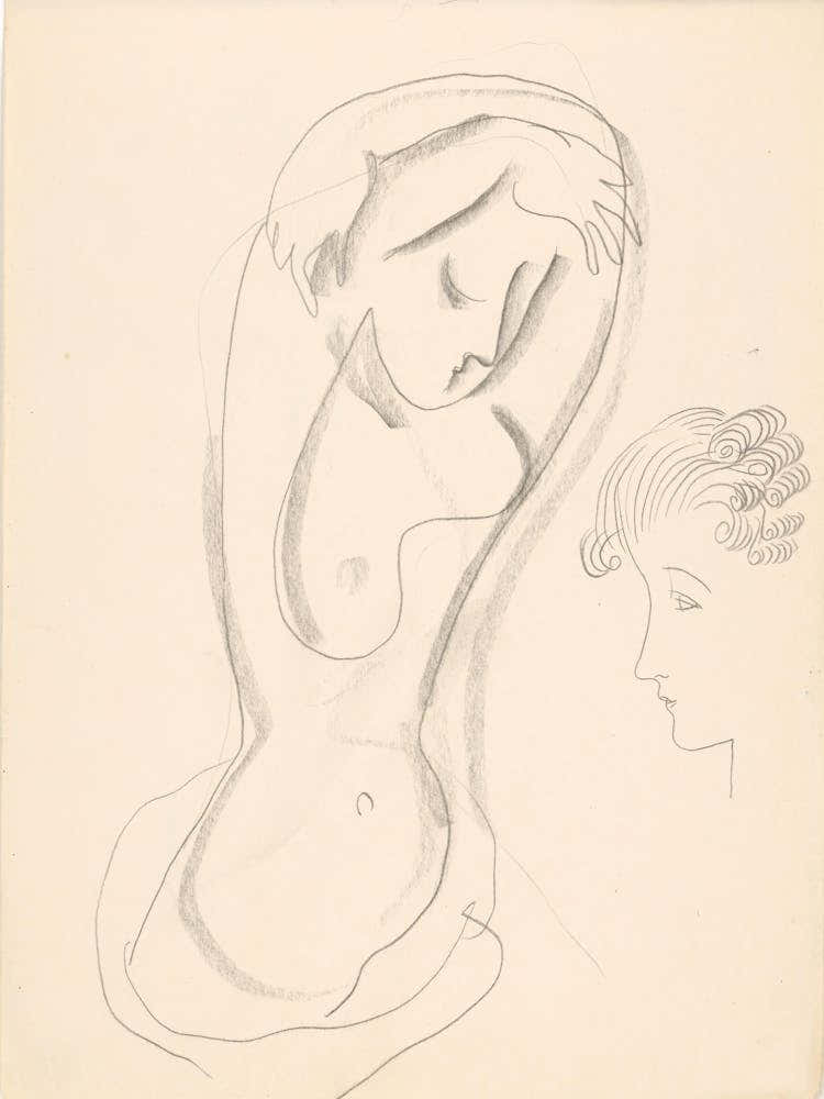 Woman With Raised Hands And Sketch Of Female Profile, Mikuláš Galanda