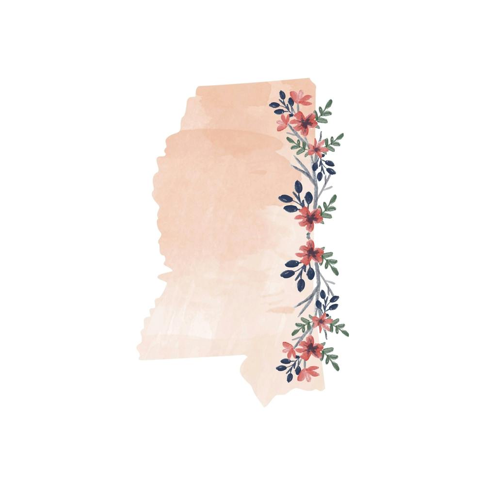 Mississippi Watercolor Floral State