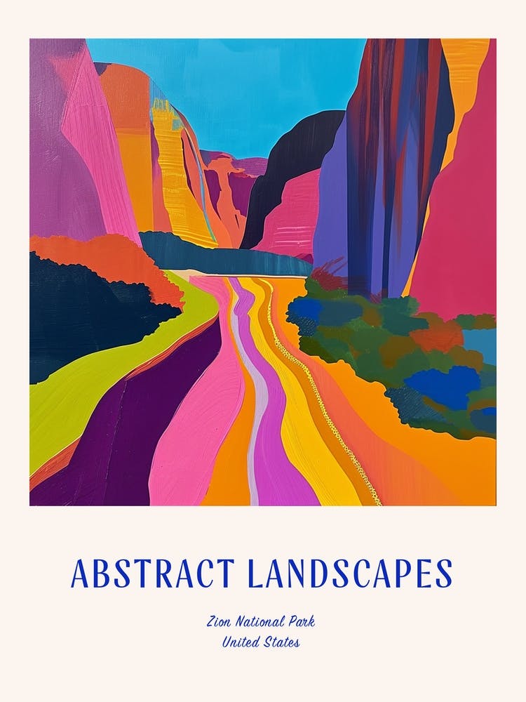 Colourful Abstract Zion National Park 1 Poster Blue