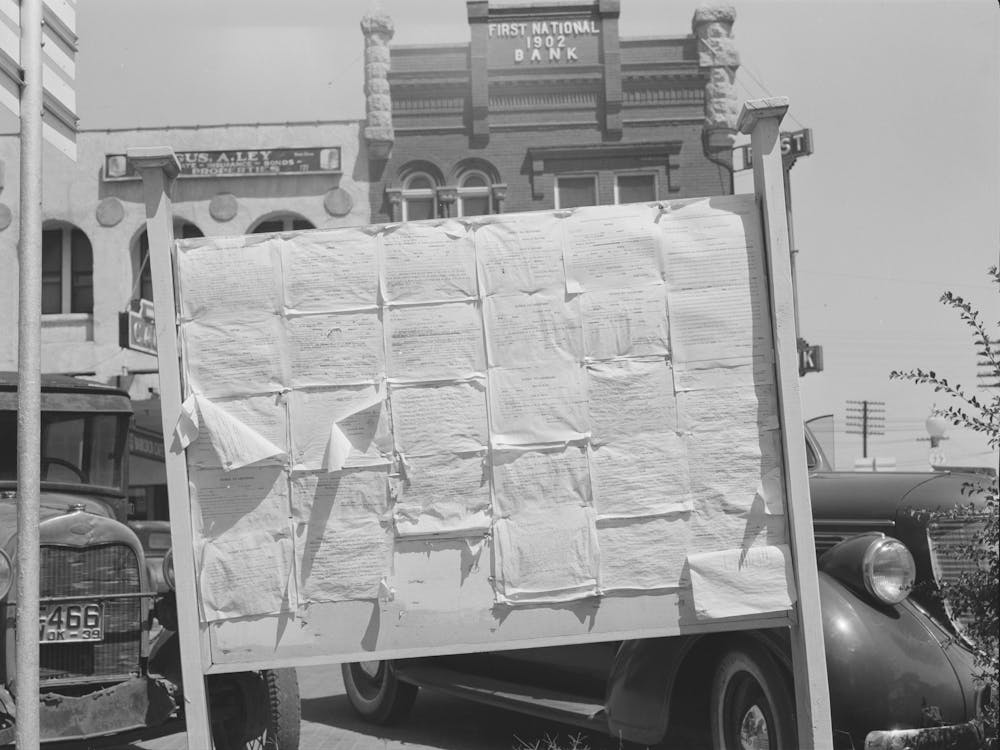 Bulletin Board,Courthouse, Perry, Oklahoma By Russell Lee