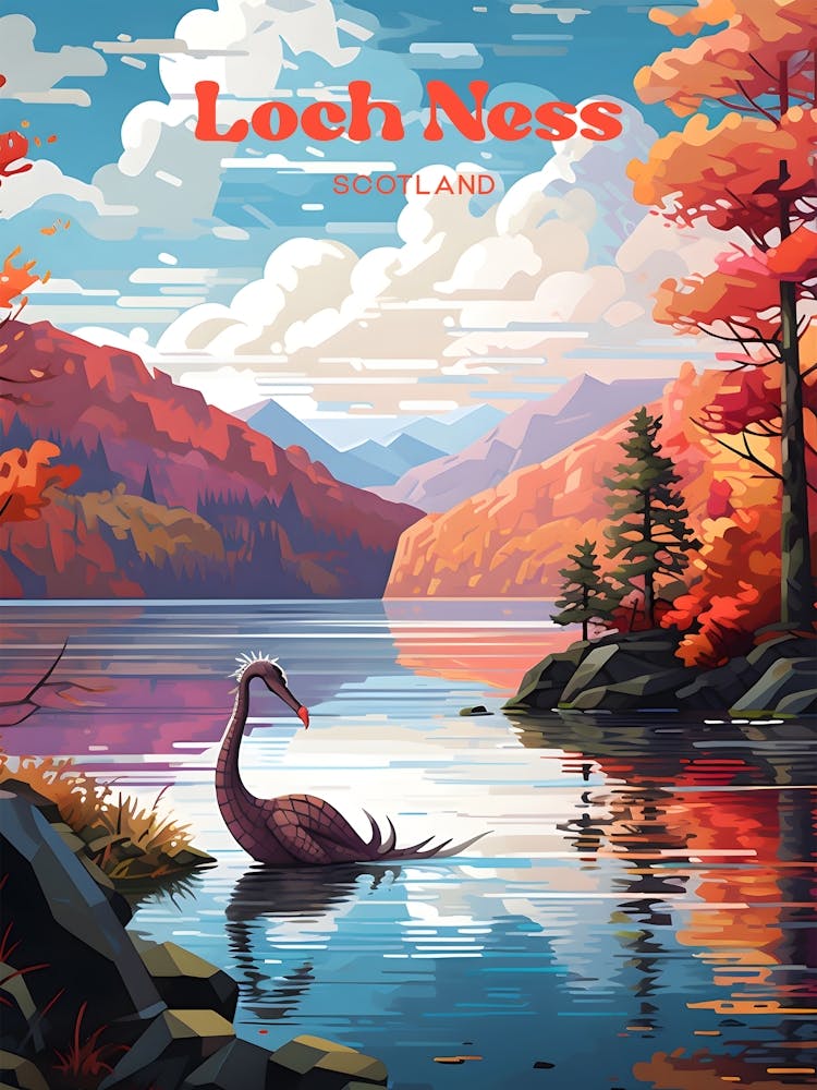Loch Ness Scotland Lakeview Travel Illustration