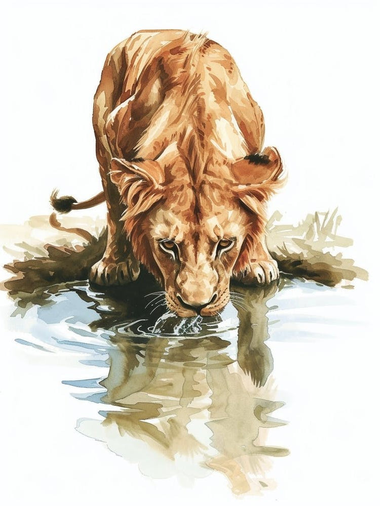 Barbary Lion Drinking From A Water Clipart  3