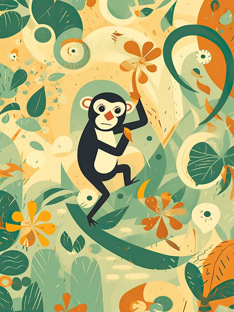 Monkey Jungle Cartoon Illustration 2