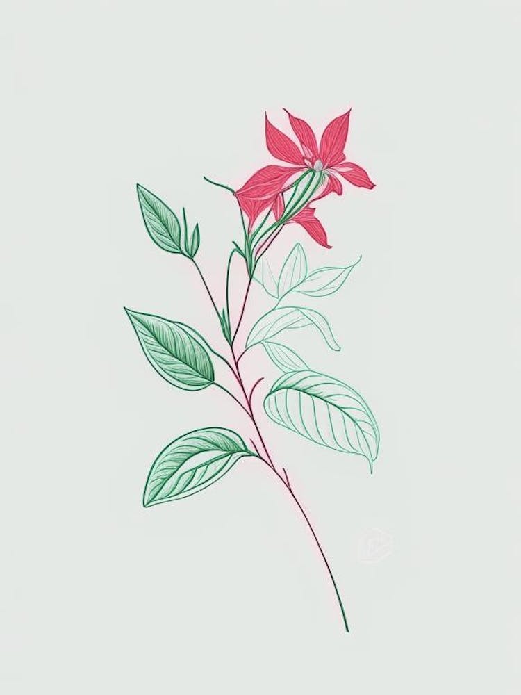 Peppermint Floral Minimal Line Drawing 5 Flower