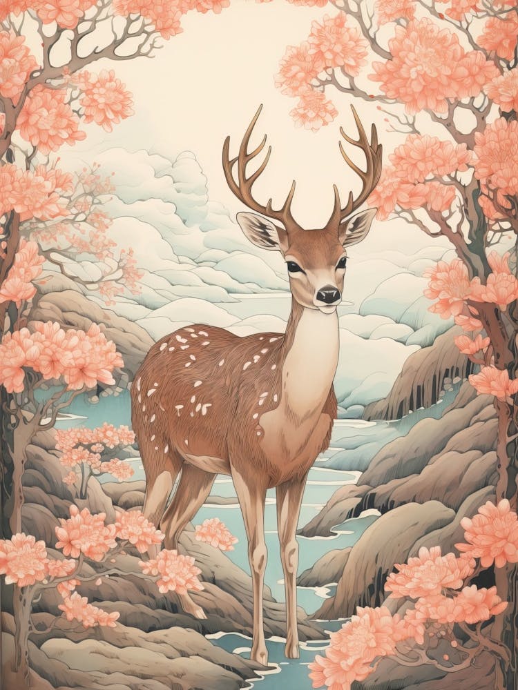 Dear Animal Drawing In The Style Of Ukiyo E 2