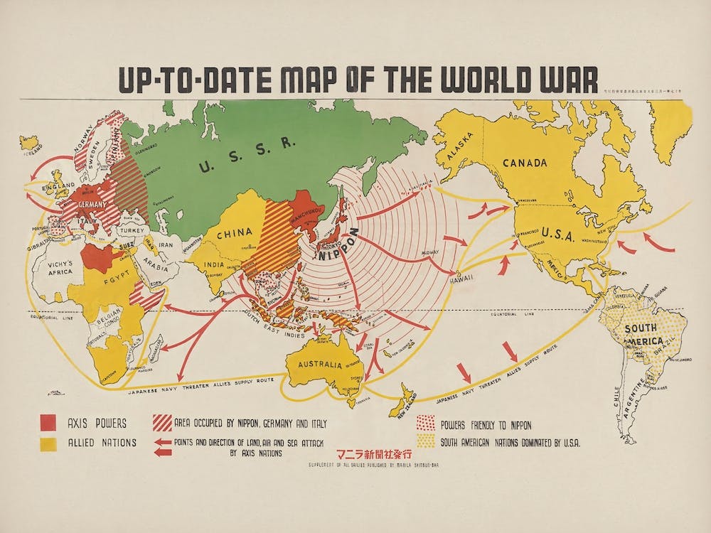 Up To Date Map Of The World War (1942)