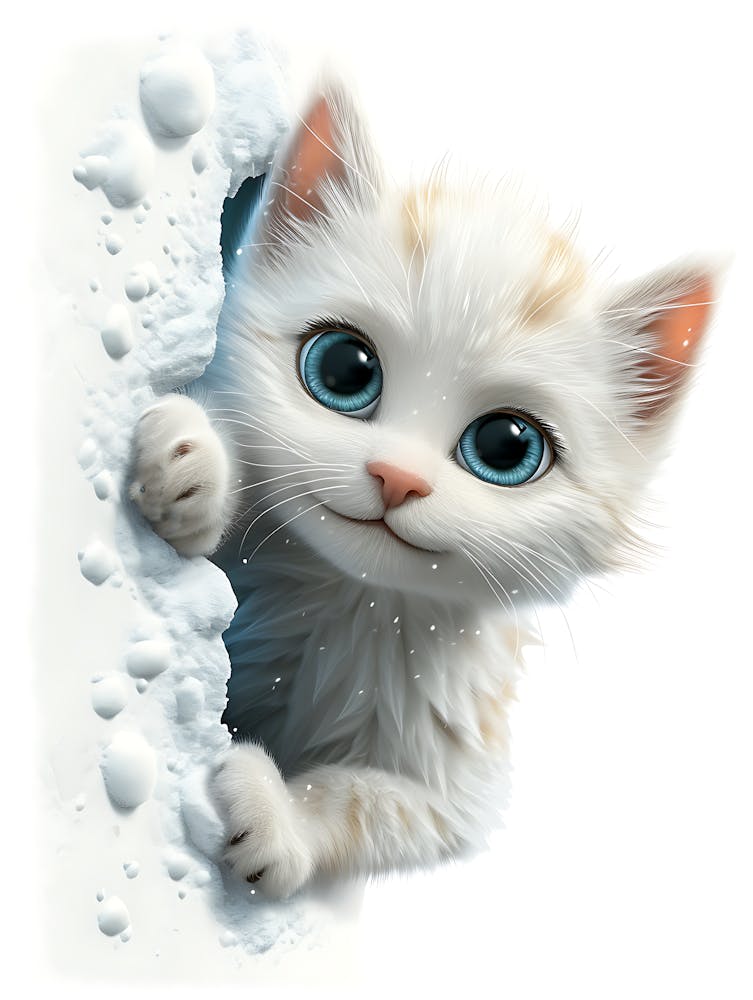 Cute Kitten Cat Peeking From Snow 1