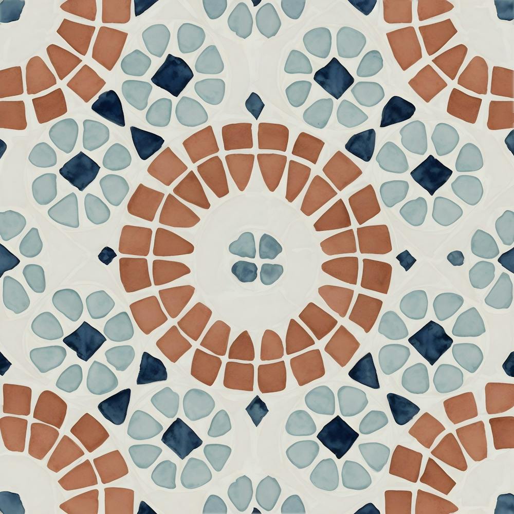 Moroccan Tile, Oriental Art, North African Ethnic Decor in Blue and Orange 4