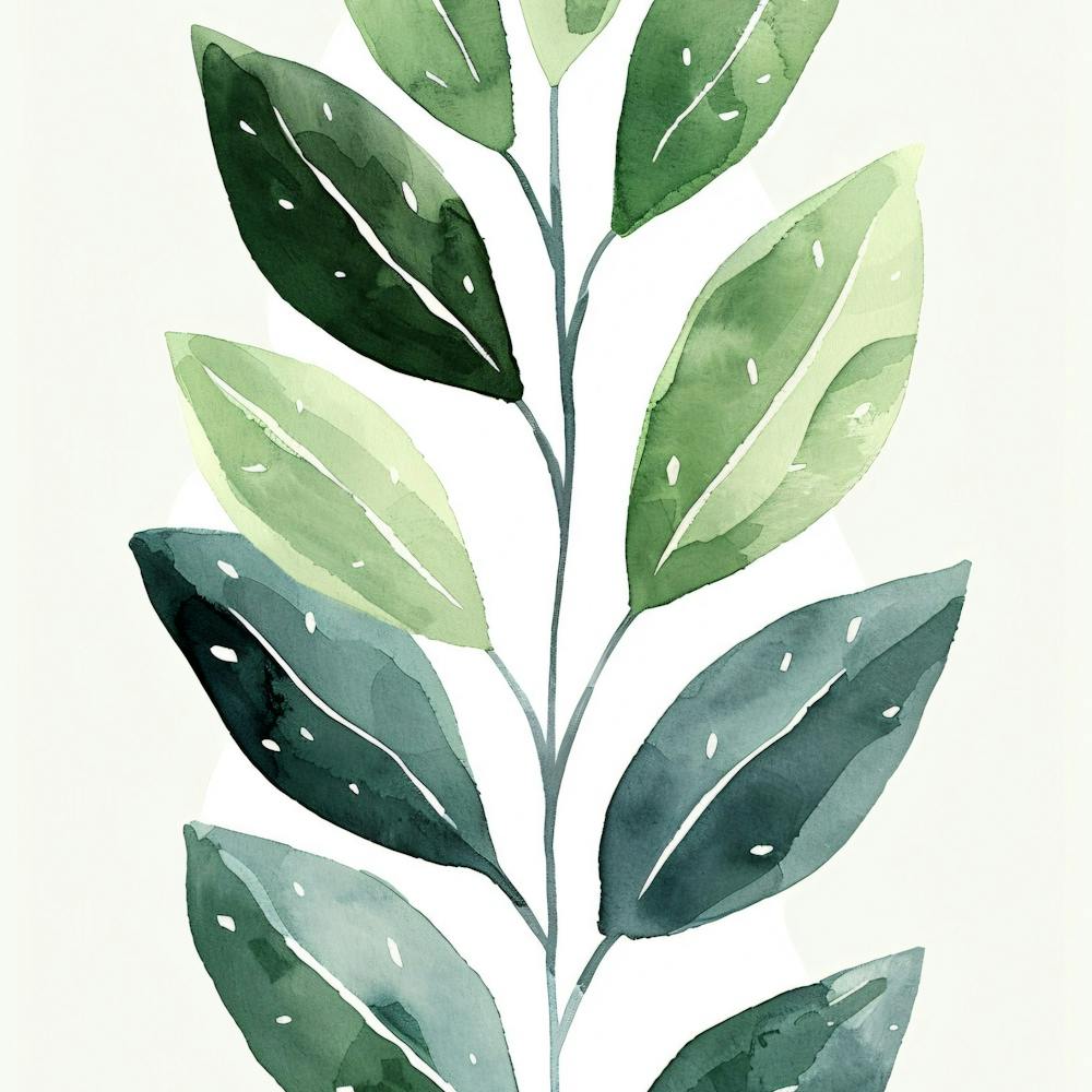 Green Leaf Watercolor Painting 1