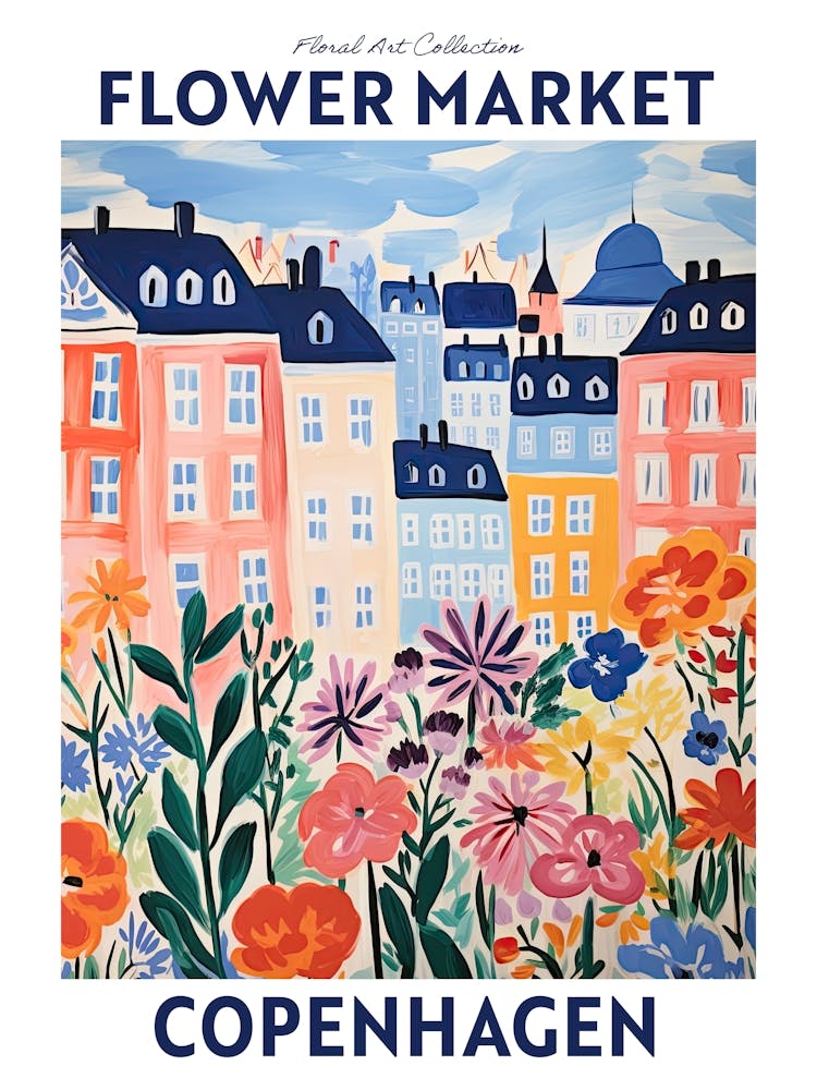 Copenhagen 2 Flower Market Floral Travel Print Plant Art Modern Style