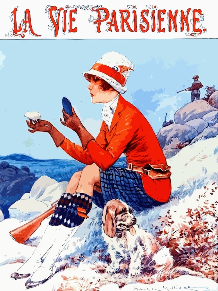 Parisian Girl With Her Dog, Vintage Advertising Poster