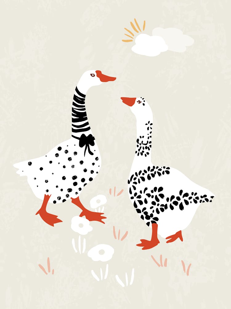 Two goose friends in the meadow