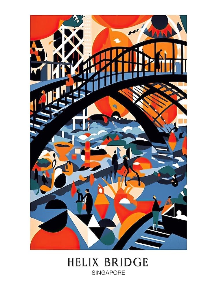 Helix Bridge Singapore Colourful 3 Travel Poster