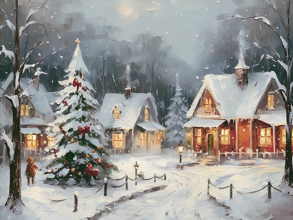 Scandinavian Christmas Village Print Christmas Wall Painting Holiday Season Wall Decor Digital Download Christmas Printable Art