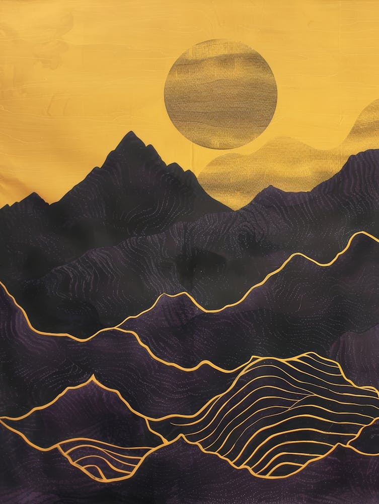 Mountains And Sunset Wood Print