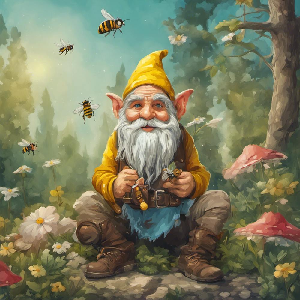 Sunflower Gnome With Bee Funny Hippie Gnome