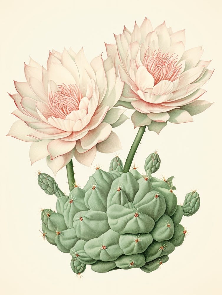 Vintage Cactus Illustration Gymnocalycium Cactus 2