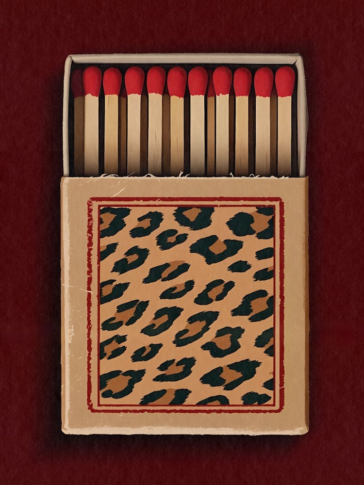 Luxury Red Leopard Matchbox Wall Art – Modern, Trendy Home, Bar & Dorm Décor – Vintage Minimalist Wall Art