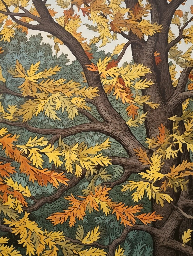Winged Elm 2 Vintage Autumn Tree Print 