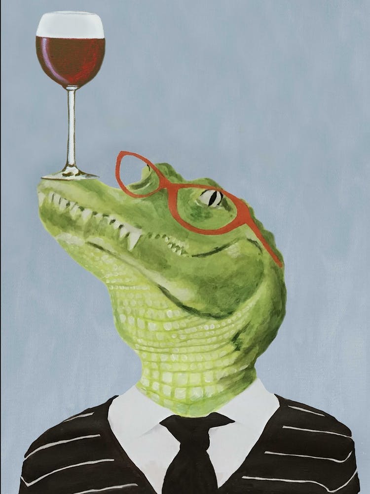 Alligator With Wineglass Grey & Green