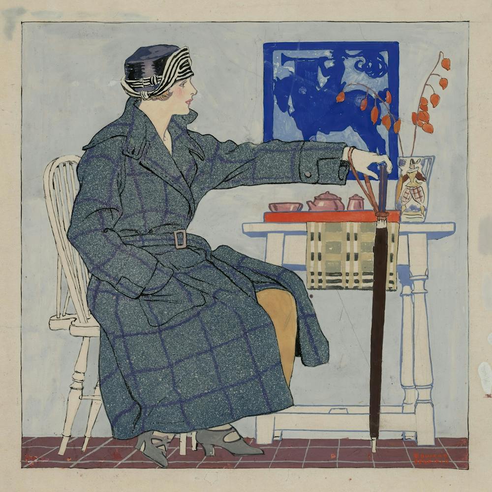 Young Woman Sitting Beside Table Holding Umbrella, Edward Penfield