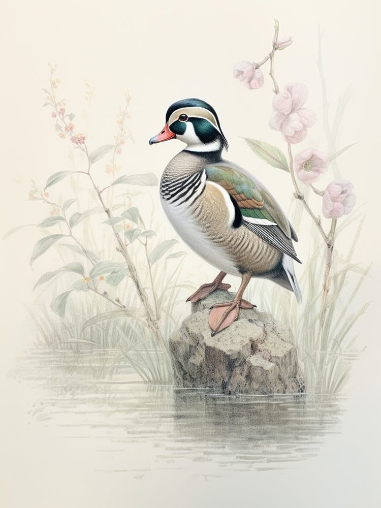 Vintage Bird Drawing Wood Duck 2