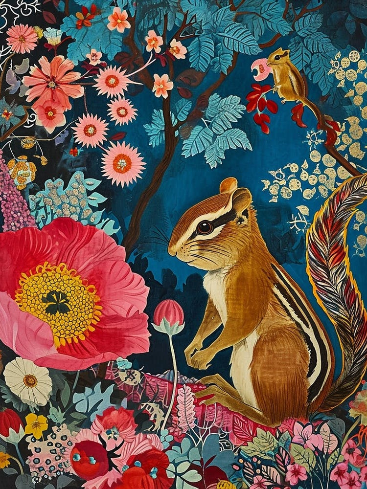 Floral Animal Painting Chipmunk 1