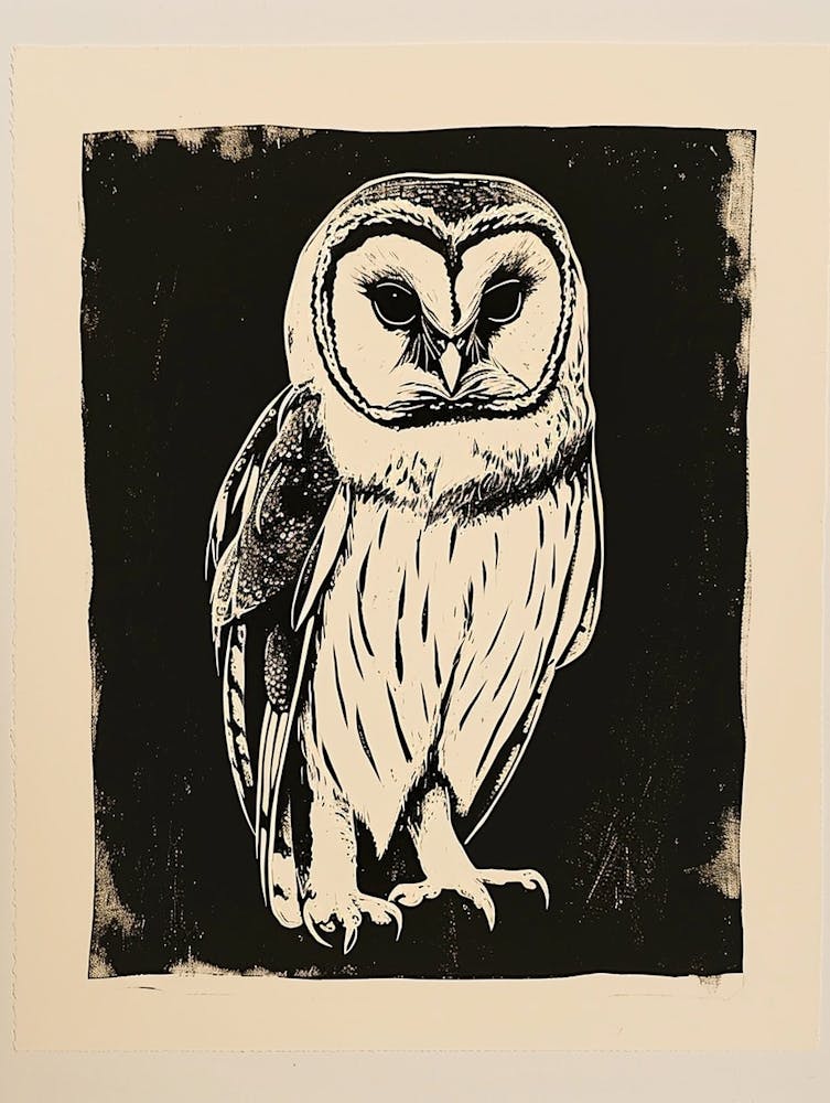 Australian Masked Owl Linocut Blockprint 3