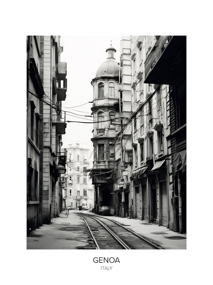 Poster Of Genoa, Italy, Black And White Photo 2