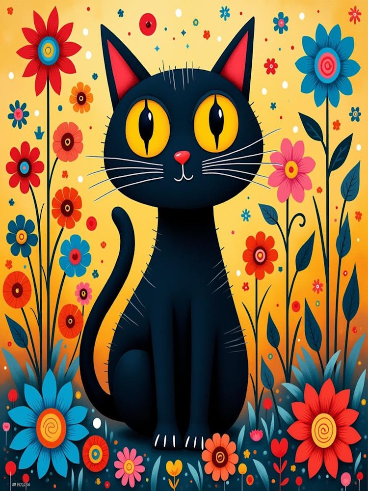 gustav Schwarze Katze in Blumen