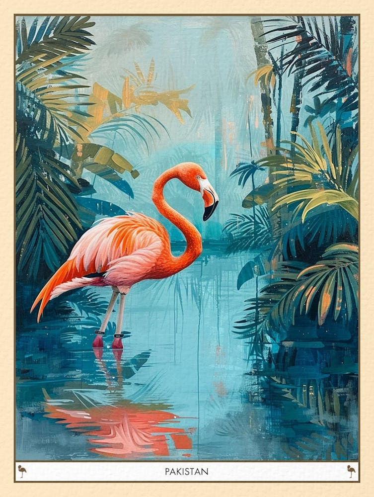 Greater Flamingo Pakistan Tropische Illustration 3 Poster