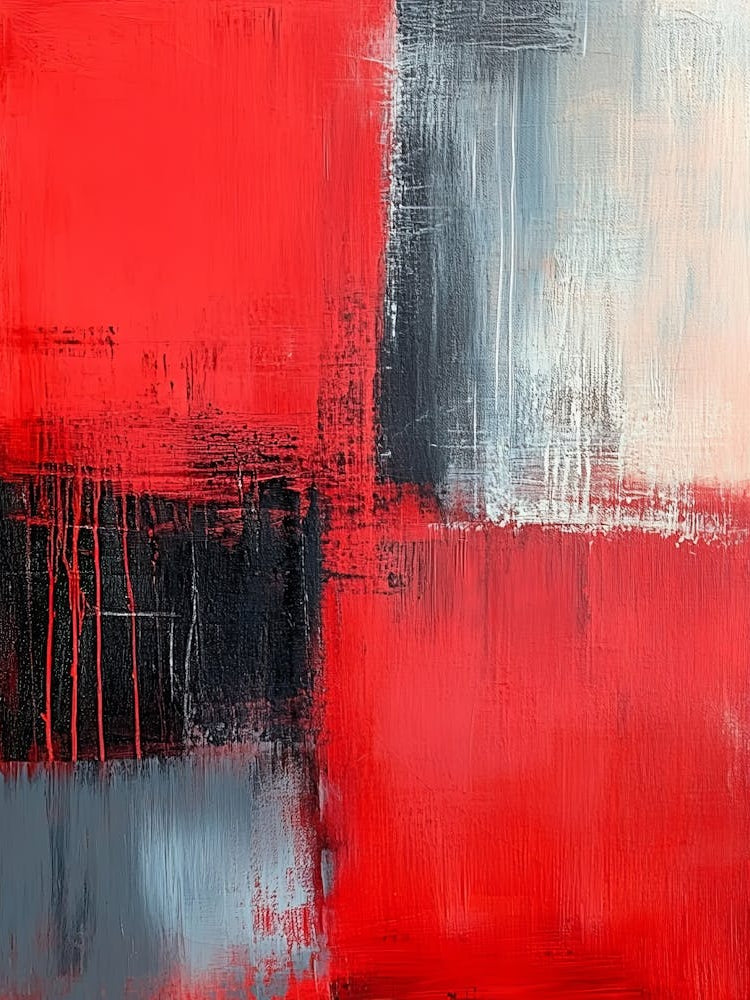 Abstract Art In Red And Gray Oil Painting