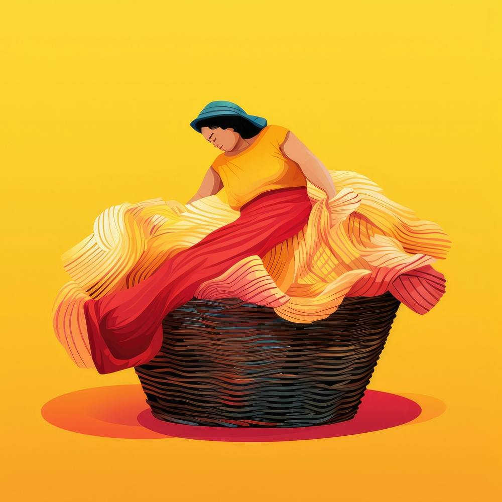 Illustration Of A Woman In A Basket 3