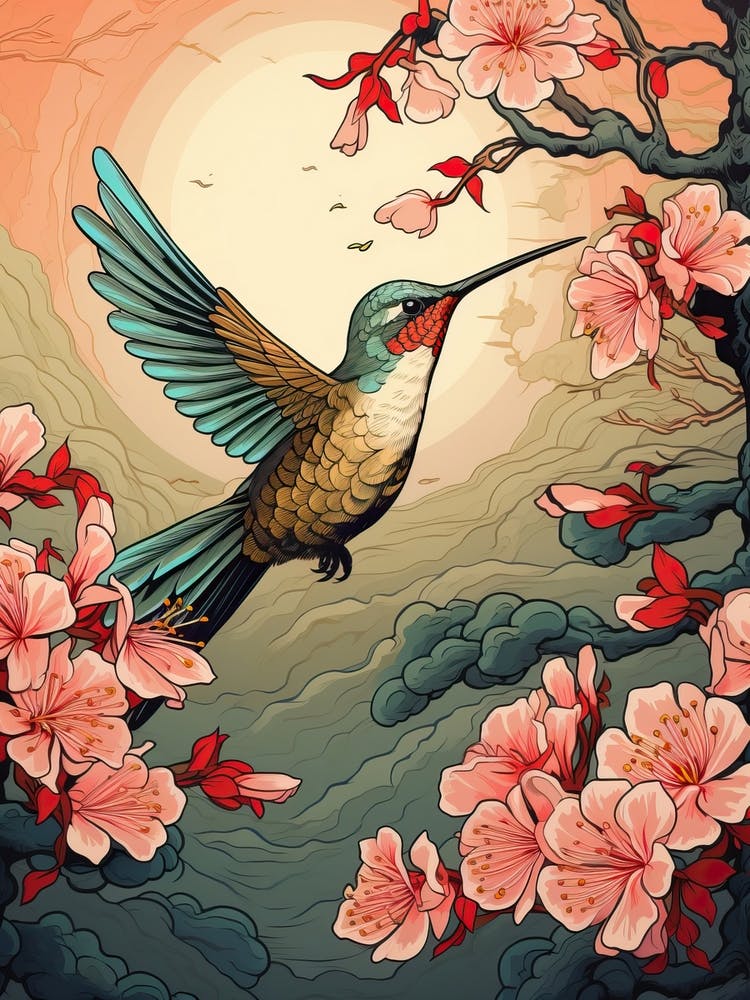 Hummingbird Animal Drawing In The Style Of Ukiyo E 3