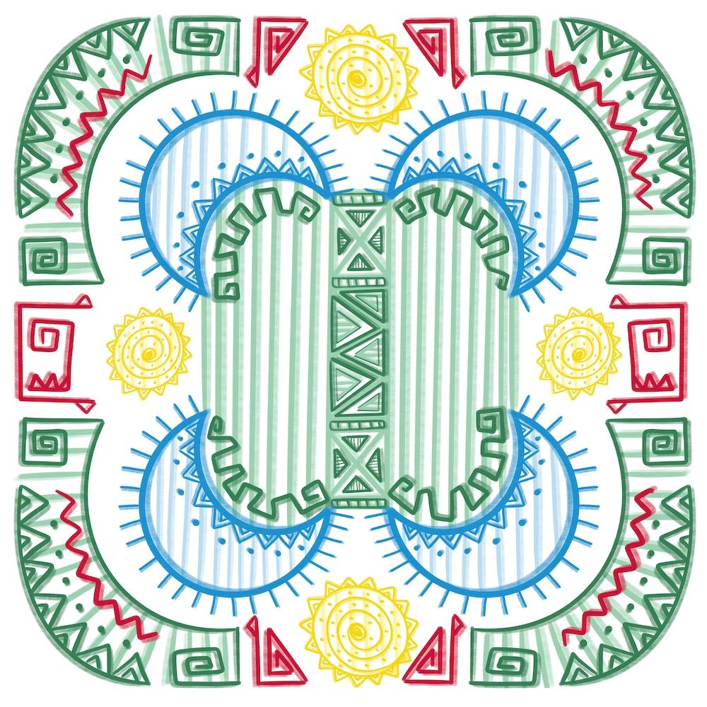 Simple Abstract Traditional Egyptian Nubian Colorful Doodles Artwork - Traditional African Egyptian Doodling
