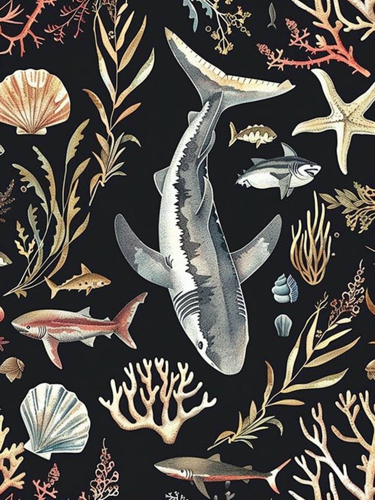 Common Thresher Seascape Black Background Illustration 2