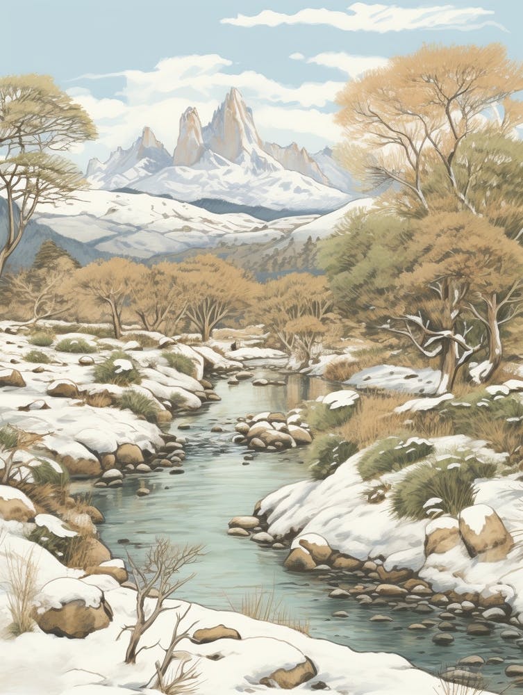 Vintage Winter Illustration Patagonia Argentina 3