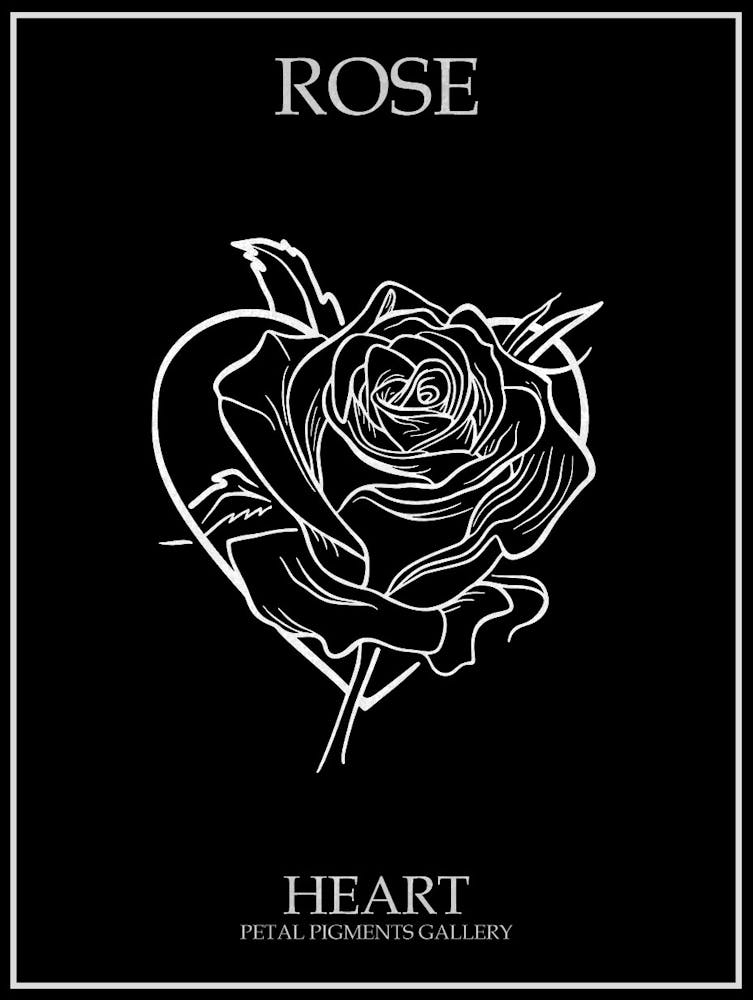 Rose Heart Line Drawing 2 Poster Inverted