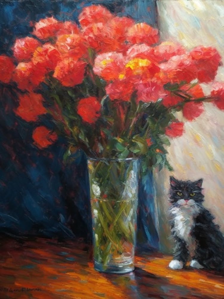 Carnations With A Cat 1