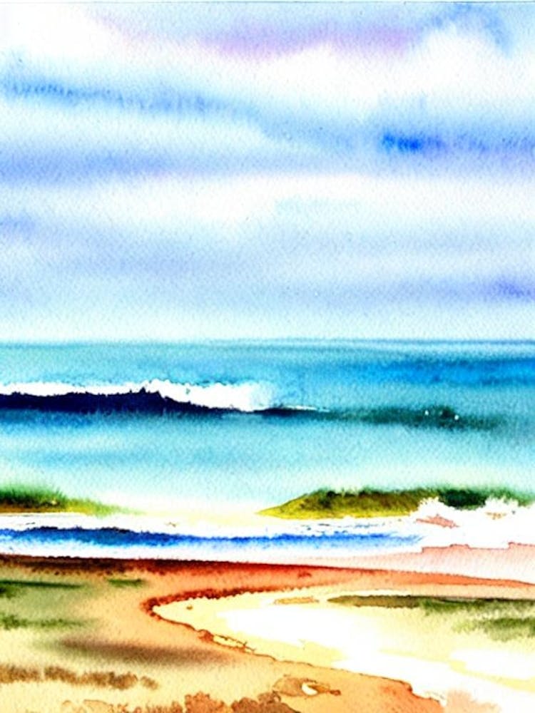 Fingal Head Beach 3, Australia Watercolour