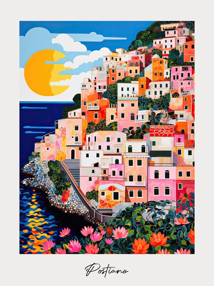 Poster Of Postiano, Italy, Illustration In The Style Of Pop Art 3