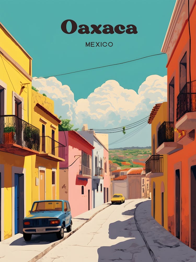 Oaxaca Mexico Streetview Travel Art Illustration