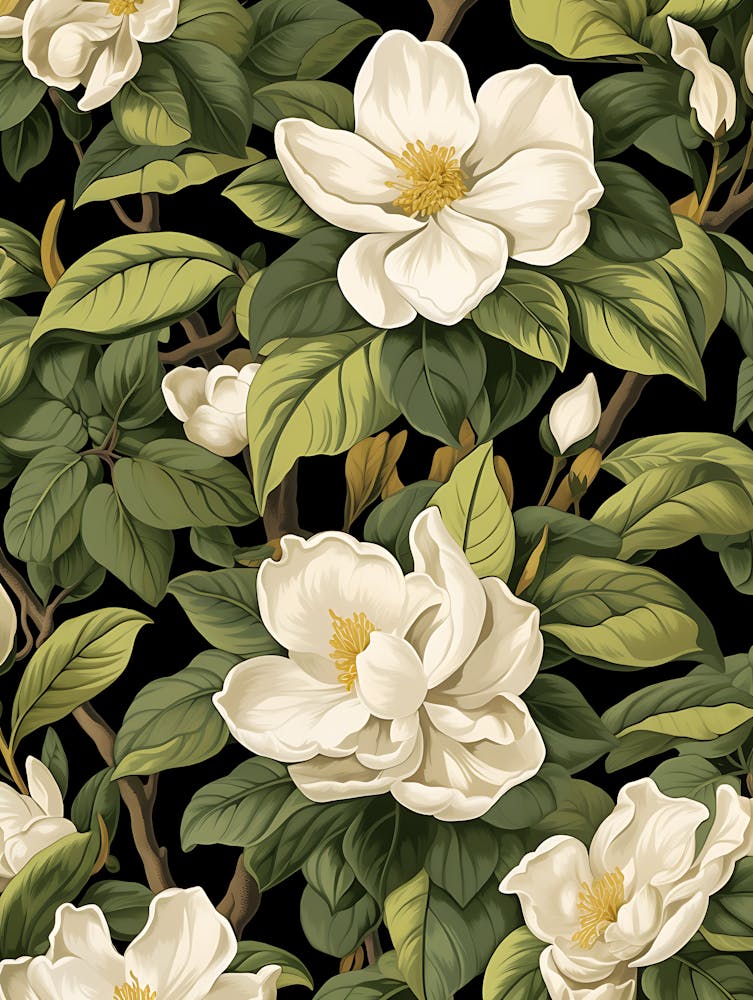 Wallpaper With White Magnolia Flowers