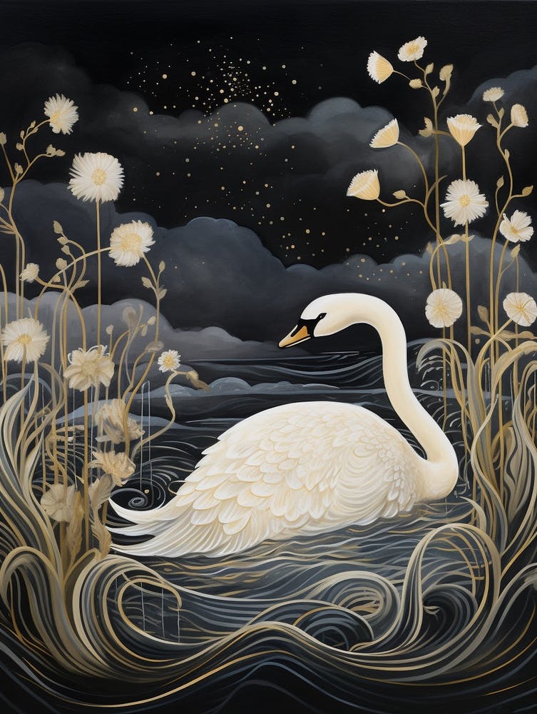 Swan 1 Gold Detail Painting