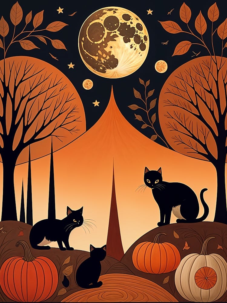 Halloween Cats And Pumpkins